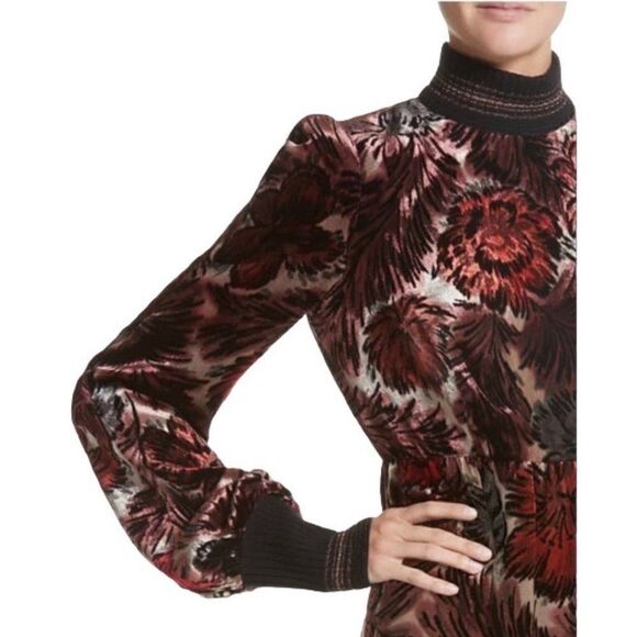 Marc Jacobs Velvet Jacquard Floral Long Sleeve Dress 10 - Picture 3 of 12